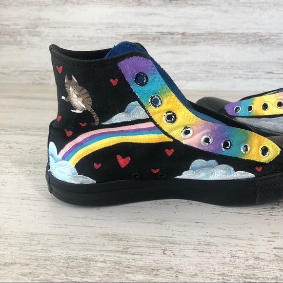 CONVERSE Hand Painted Custom Art to Wear High Top All Stars 9 Rainbow Celestial - Picture 7 of 12